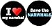 Set of 2 I Love (heart) my Narwhal / Save the Narwhals 1.25