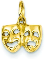 14K Gold Comedy & Tragedy Charm Smile Now Cry Later