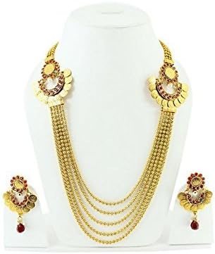 Harvi Creations Women's Polki Necklace Set Chain Jewelry Traditional Wedding Earrings Golden Jewellery