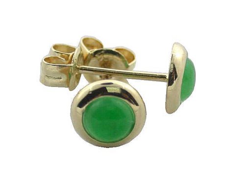 Green Jade Mini Round Button Earrings, 14k Gold