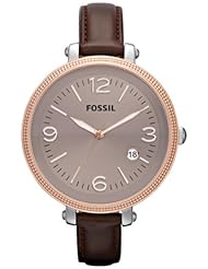 Fossil Heather Brown Dial Stainless Steel Brown Leather Ladies Watch ES3132