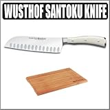 Wusthof 41766 Classic Ikon Creme 7 in. Hollow Edge Santoku Knife With Bamboo Cutting Board