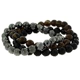 Genuine Hematite, Onyx, Smokey Quartz Stone 8mm Bead Stretch Bracelet Set