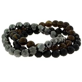 Genuine Hematite, Onyx, Smokey Quartz Stone 8mm Bead Stretch Bracelet Set by 
