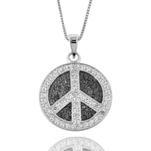 0.25ct TDW Black and White Diamond Peace Sign Necklace w/18" Chain