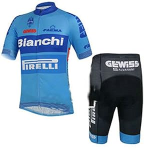 Buy Online Bianchi Cycling Jersey Set Women 2014 Short Sleeve Blue Cycling Clothing Men Summer Cycling Wear and Short (jersey and short, S)