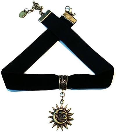 The Moon and the Sun Pendant Gothic Punk Black Velvet Choker Necklace for Men and Women