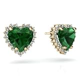 14K Yellow Gold Heart Emerald Earrings