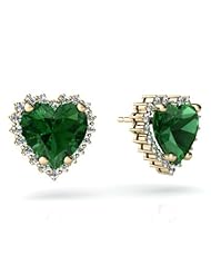 Created Emerald 14kt Yellow Gold Earrings