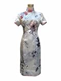Flower Print Silk Satin Knee-length Dress