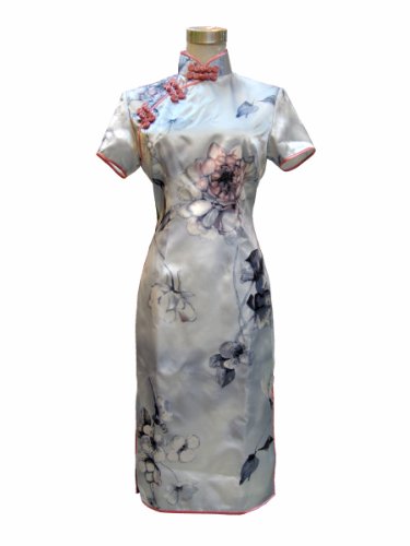 Flower Print Silk Satin Knee-length Dress