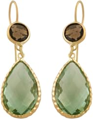 14 Karat Yellow Gold Faceted Green Amethyst & Smokey Quartz Dangle Earrings