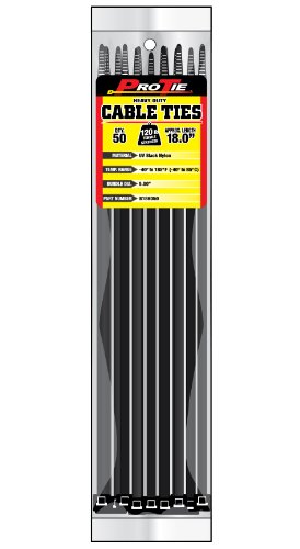 Pro Tie B18HD50 18-Inch Heavy Duty Standard Cable Tie, UV Black Nylon, 50-Pack On Sale