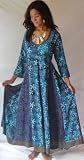 BLUE GREY DRESS INSETS BATIK BOHO MAXI HIPPIE - FITS - PLUS 2X 3X 4X - X775S LOTUSTRADERS
