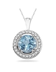 0.40 Cts Diamond & 1.65 Cts Aquamarine Pendant in 14K White Gold