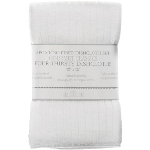 Gourmet Classics White Microfiber Dish Cloth, Set of 4