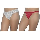2 PACK: Ladies Sexy Lace Stretch Hipster Brief Thong Panties Underwear / Knickers - Red & White -Size:L