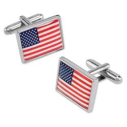 Men's American Flag Cufflinks by Enrico Pardini in Silver Metal
