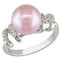 Women Silver Pink Fw Button Pearl Ring - White