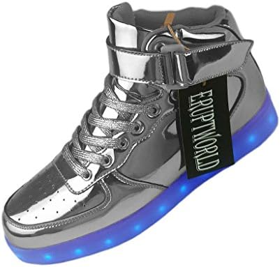 Women Men High Top USB Charging LED Shoes Flashing Sneakers,Silver,4.5 B(M) US/EU 35