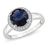 10k White Gold Created Sapphire and Diamond Ring (.1 cttw, G-H Color, I1-I2 Clarity)