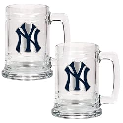 New York Yankees MLB 2pc 15oz Glass Tankard Set- Primary Logo