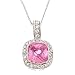 Square Pink Sapphire C.Z. Diamond Silver Pendant (July 4Th Spacial)