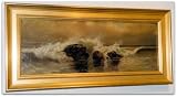Crashing Tide, Original 1889 Seascape Oil Painting By Blanche McDill - Framed Artwork