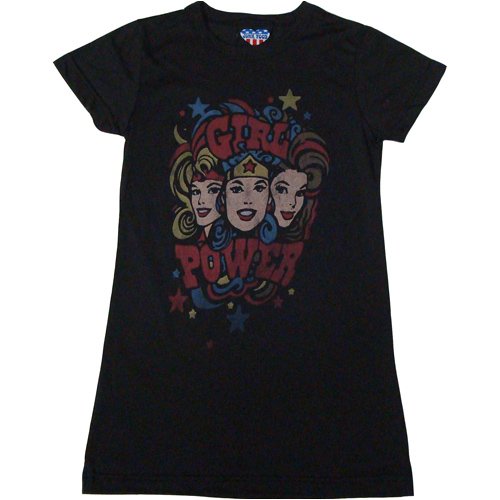  Wonder Woman, Supergirl, & Batgirl Retro Girl Power Juniors T-Shirt by Junk Food