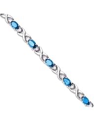 14k White Gold Natural Blue-Topaz And Diamond Tennis Bracelet