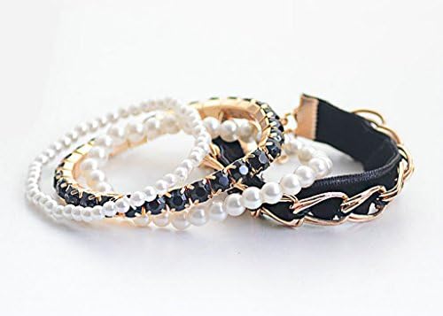 Jusor® Artificial Pearls Black Crystal Multilayer Four Bracelets