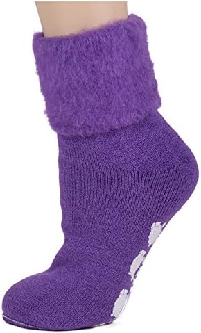 Woollyfeet Brushed Wool Blend Tread Dark Purple Socks