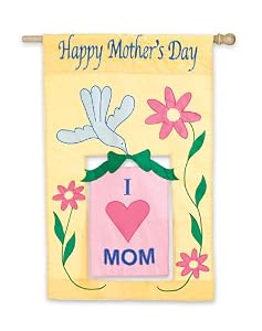 I Love Mom Regular Size Applique Flag