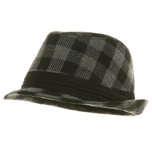 Black Band Checker Sparkle Fedora Hat - Grey W19S43D