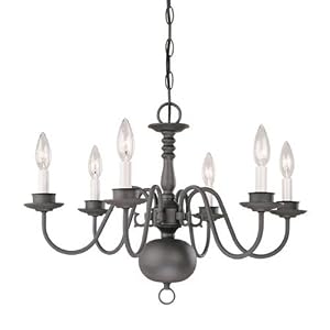 Six Light Candle Chandelier in Painted Bronze