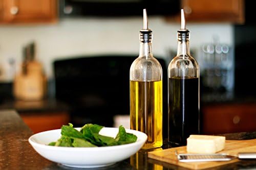 Set of Two - 16 Ounce Oil and Vinegar Dispenser, Durable Glass Bottle with Stainless Steel Pourer Spout