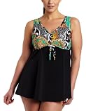 It Figures! Womens Jet Set Tie Front Swimdress