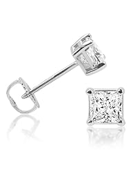 IGI Certified 1cttw. Princess Cut Diamond Stud Earrings 14K White Gold Screw-Backs