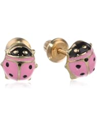 Girls 14k Pink and Black Ladybug Safety Earrings