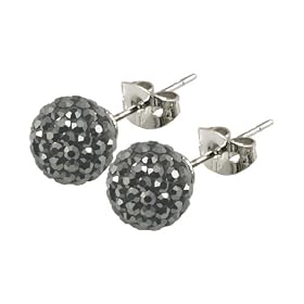 Tresor Paris Bissey Titanium 8mm Grey Crystal Stud Earrings 016009