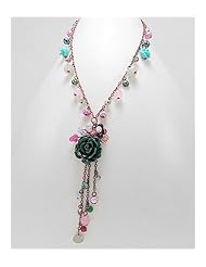 Forest Green Rose Resin Necklace In Copper