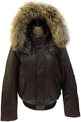 Men's Winter Warm Lambskin Jacket with Hood and Fur (X-Large, Brown)