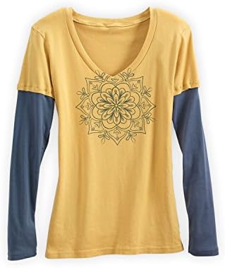 Green 3 Apparel Layered Look Medallion V-neck USA-made Organic Tee (L, Sunflower)