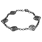 Tressa Rhodium Plated Sterling Silver Cubic Zirconia Heart Link Rolo Chain Bracelet