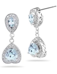0.40 Cts Diamond & 1.90 Cts Aquamarine Earrings in 14K White Gold