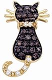 Chocolate Brown Diamond Cat Pendant 10k Yellow Gold Charm (1/3 Carat)