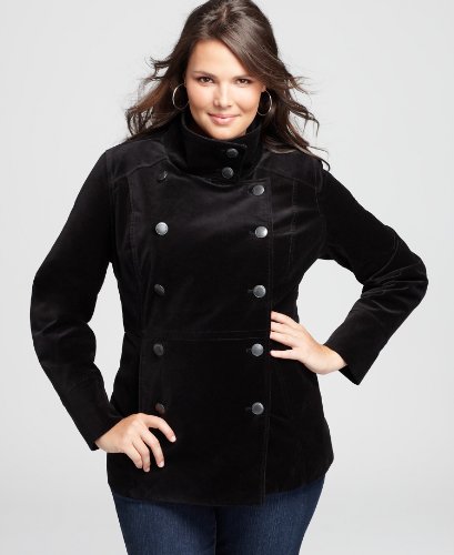 Calvin Klein Jeans Plus Size Coat, Velveteen Pea Coat Black