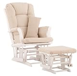 Stork Craft Custom Tuscany White Finish Glider and Ottoman with Free lower lumbar pillow, Beige Cus