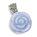  : STERLING SILVER BLUE LACE AGATE CARVED FLOWER PENDANT