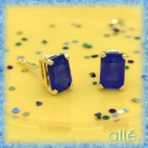 14K 1.50 CTW Emerald Shaped Sapphire Stud Earrings